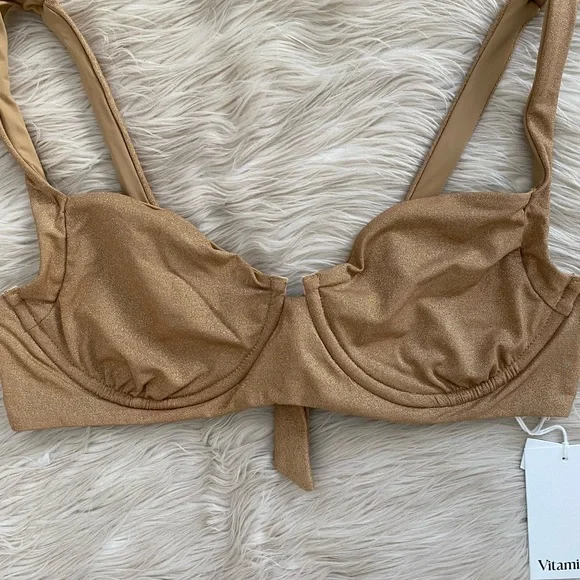 Vitamin A Golden Glow Gold Metallic Demi Bikini Top Underwire Swimsuit - Picture 4 of 12